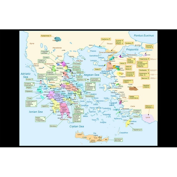 24x36 gallery poster, Map of Greece according to the Iliad