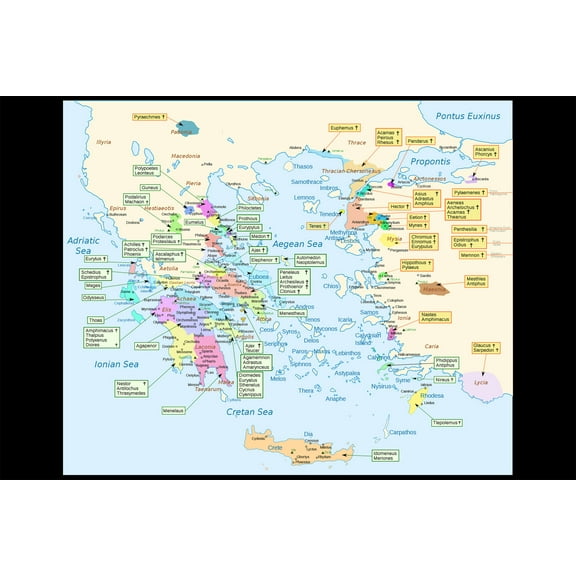 24x36 gallery poster, Map of Greece according to the Iliad