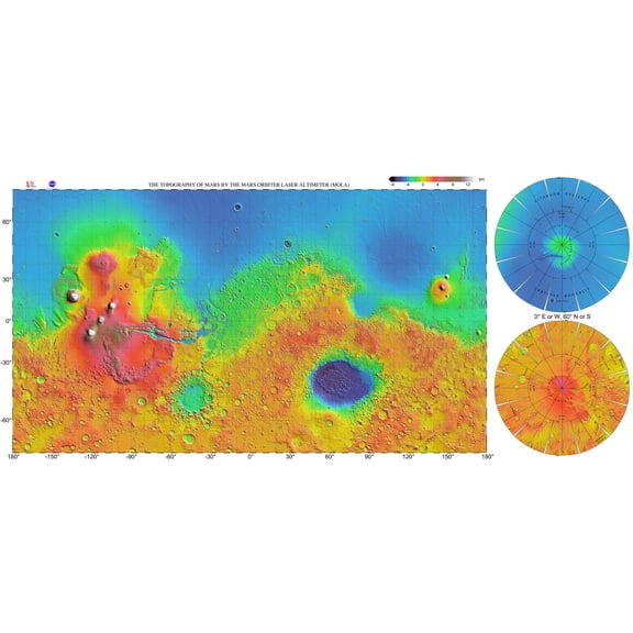 24x36 gallery poster, Mars Topographic map MOLA