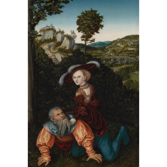 24x36 gallery poster, Phyllis and Aristotle by Lucas Cranach the Elder. Oil on panel, 1530