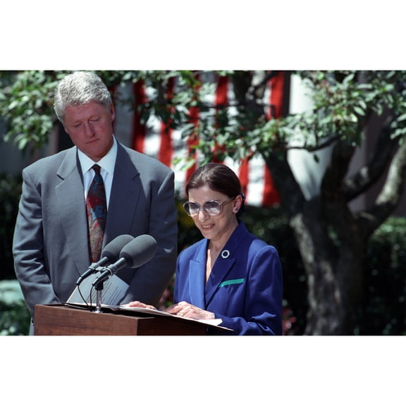 24x36 gallery poster, Ruth Bader Ginsburg accepting her nomination to the Supreme Court from President Clinton, 1993