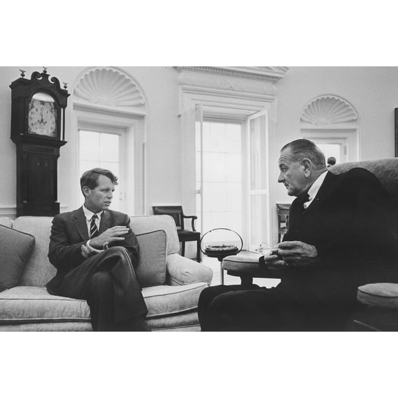 24x36 gallery poster, Senator Robert F. Kennedy and President Lyndon B. Johnson in the Oval Office, 1966