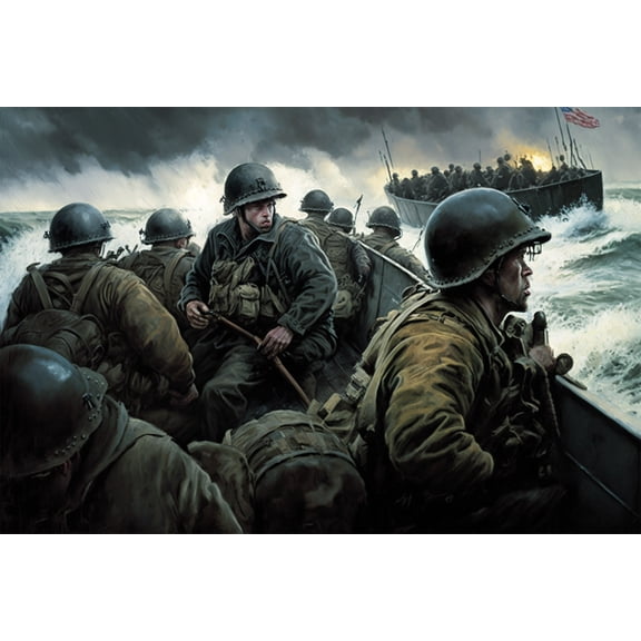 24x36 gallery poster, Soldiers landing on the shores of Normandy on D-Day