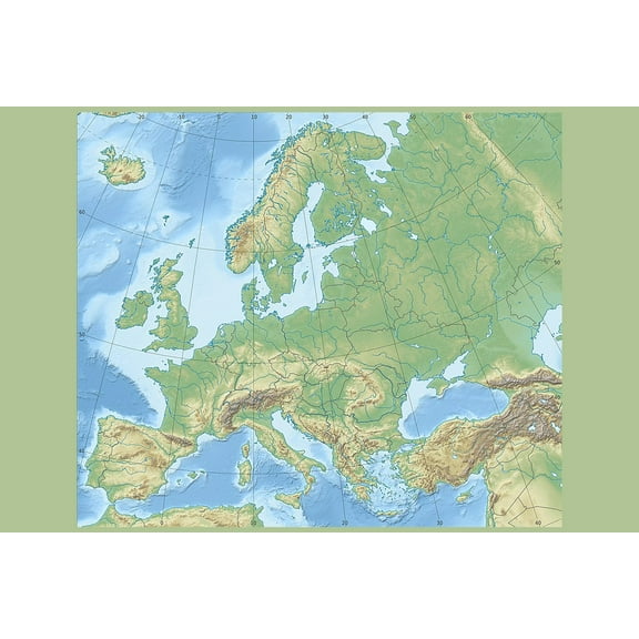 24x36 gallery poster, Topographic Map of Europe