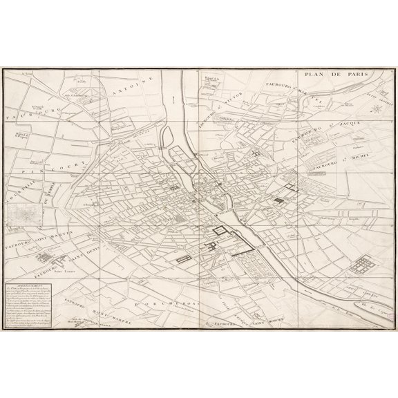 24x36 gallery poster, Turgot map of Paris, France 1730s