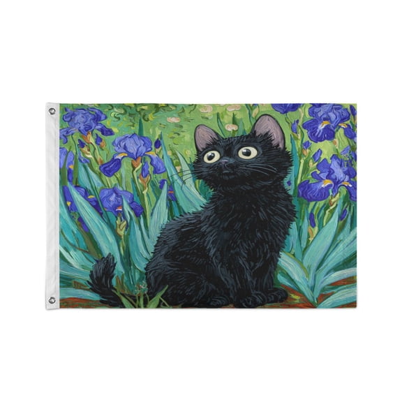 24x36 inch Garden Hanging Flag Square Double Sided Flag Garden Garage nd Patio Decorative Flag Black Cat and Irises
