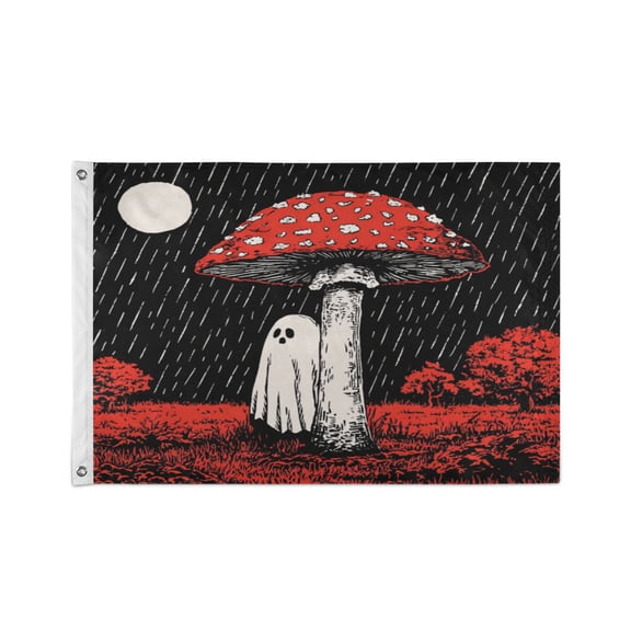 24x36 inch Garden Hanging Flag Square Double Sided Flag Garden Garage nd Patio Decorative Flag Ghost Standing under A Mushroom