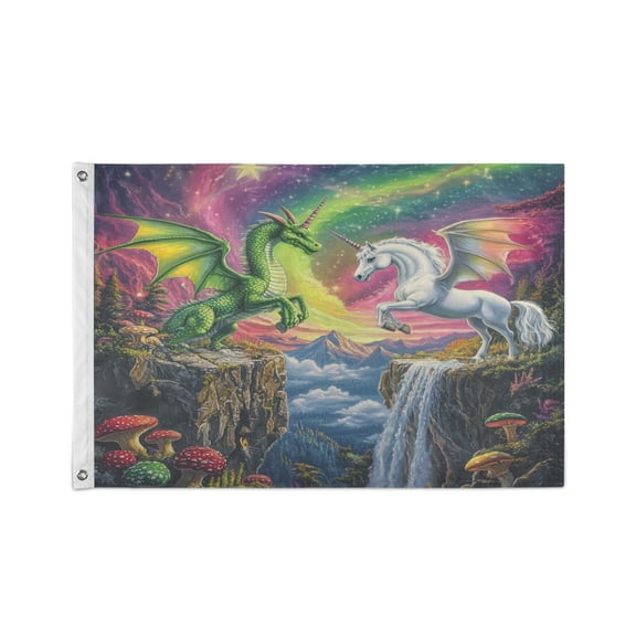 24x36 inch Garden Hanging Flag Square Double Sided Flag Garden Garage nd Patio Decorative Flag Green Dragon and White Unicorn