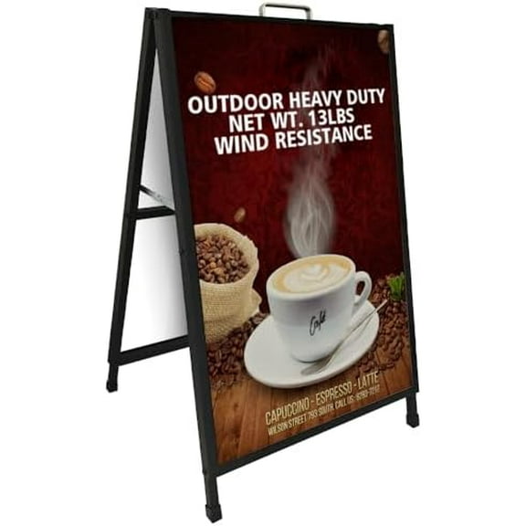 24x36 inch Heavy Duty Slide-in A Frame Sidewalk Sign Folding Double-Sided Sandwich Board Signs Outdoor with Handle Steel Metal Pavement Sign for Business Outdoor Street Advertising$$Other