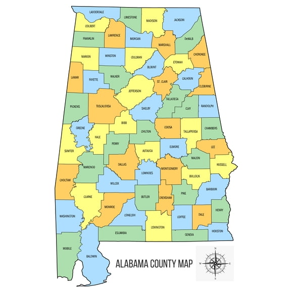 Wall Art Impressions Alabama County Map, Photo Paper, 24x36