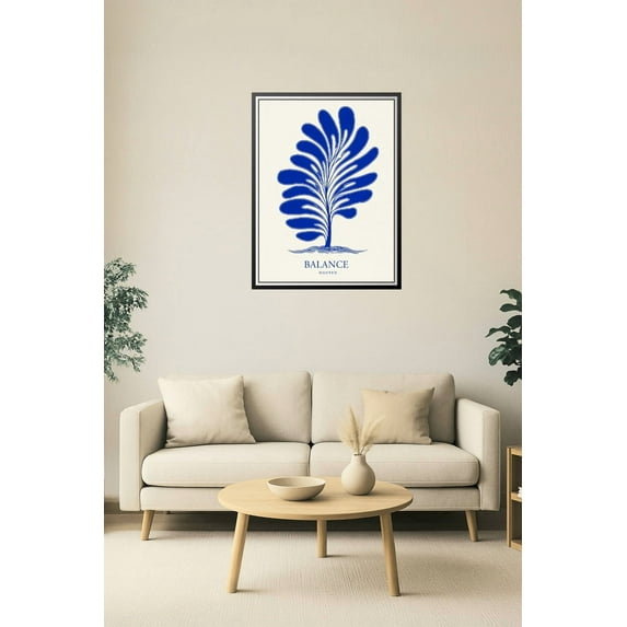 24x36in Poster Balance Rooted Abstract Tree Poster – Modern Blue Botanical Wall Art Print 【Photo Paper】