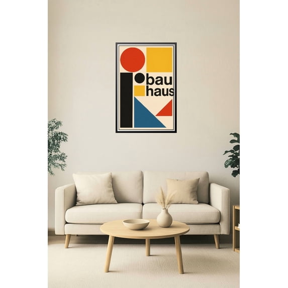 24x36in Poster Bauhaus Style Modernist Poster – Minimal Geometric Typography Wall Art 【Rolled Canvas】