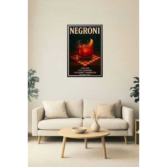 24x36in Poster Negroni Cocktail Recipe Poster – Vintage Ruby-Red Drink Wall Art 【Photo Paper】