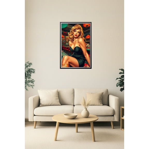 24x36in Poster Vintage Blonde Bombshell Poster – Retro Glamour at the Diner 【Photo Paper】