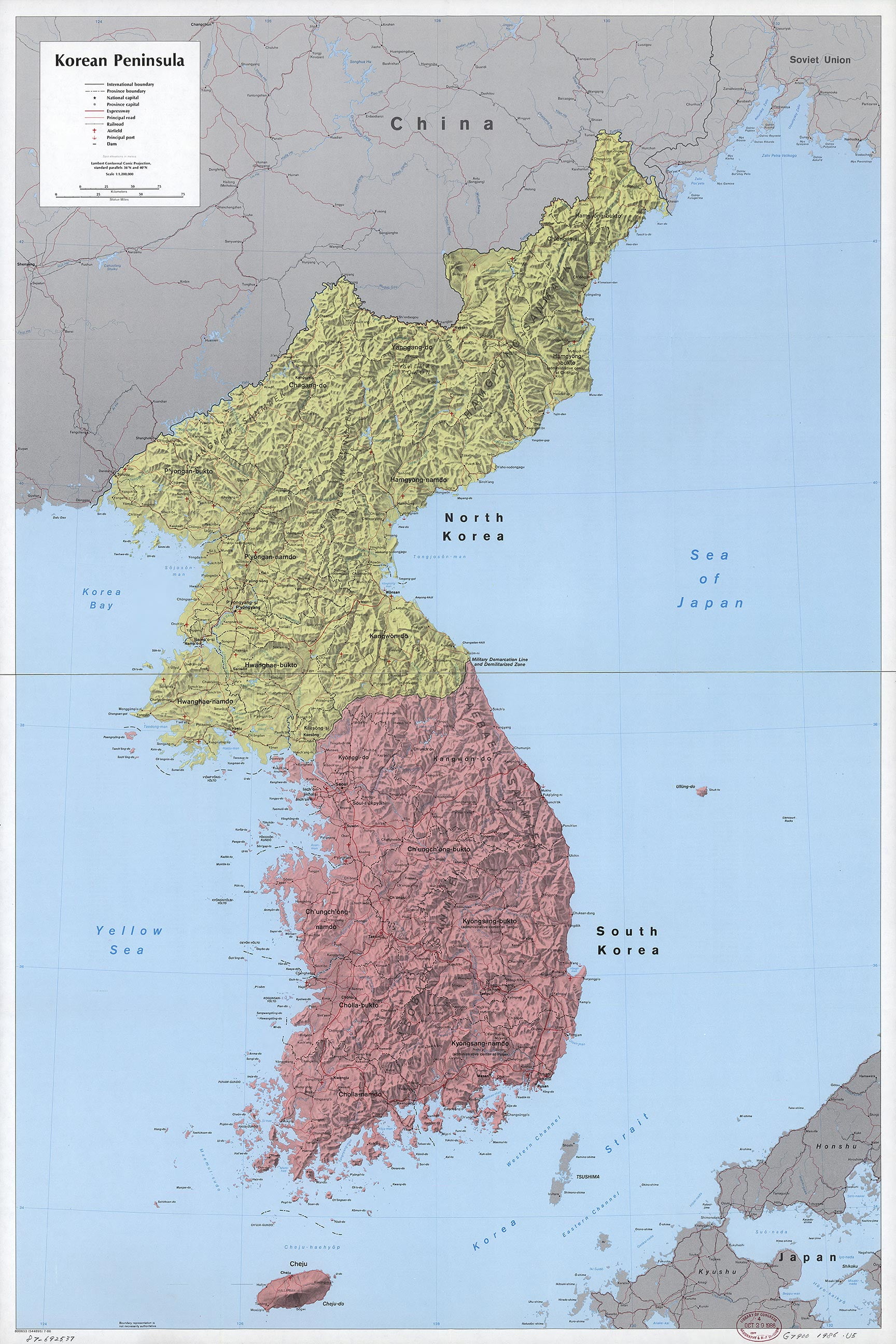24x36in Topographic Political Map of Korean Peninsula 【Coated Paper ...