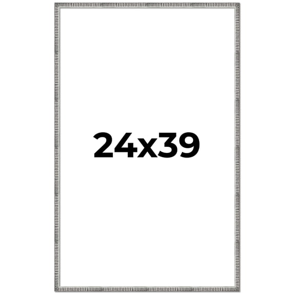24x39 Frame Silver Grey Distressed Solid Wood Picture Frame | 0.75 Inch Moulding Width | Interior