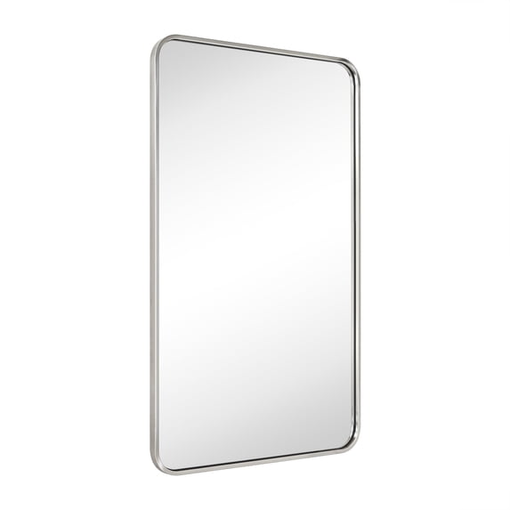 24x40'' Brushed Nickel Mirrors for Bathroom,Bathroom Vanity Mirror, Rounded Rectangle Mirror, Stainless Steel Anti-Rust Tube Metal Frame Wall Mounted Mirror, Vertically/Horizontal Hanging