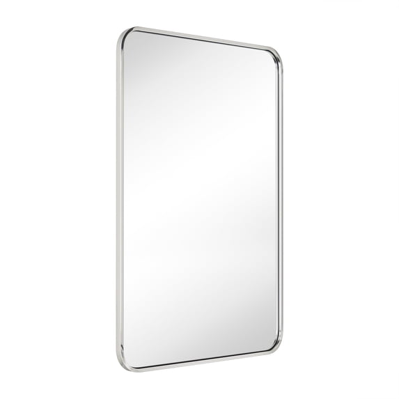 24x40'' Chrome Mirrors for Bathroom, Chrome Bathroom Vanity Mirror, Rounded Rectangle Mirror, Stainless Steel Anti-Rust Tube Metal Frame Wall Mounted Mirror, Vertically/Horizontal Hanging