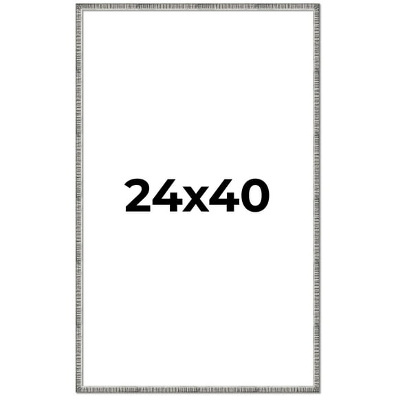 24x40 Frame Silver Grey Distressed Solid Wood Picture Frame | 0.75 Inch Moulding Width | Interior