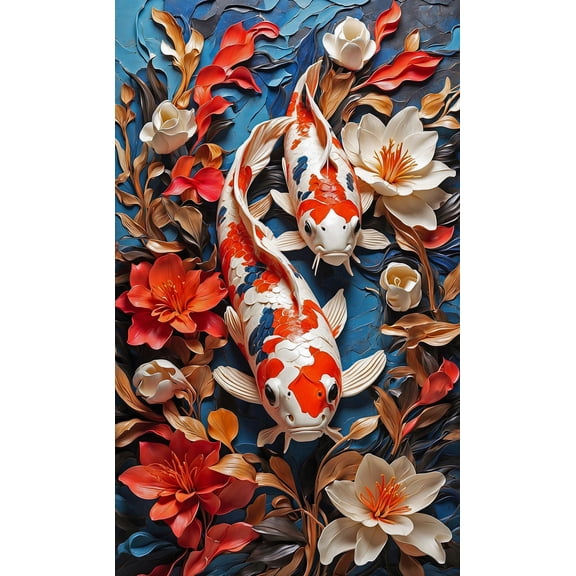 24x40in Harmony in Motion The Elegance of Koi, Lili 【Rolled Canvas】