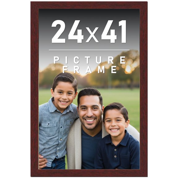 24x41 Frame Brown Mahogany Solid Wood Picture Frame Includes UV Acrylic Plexiglass, Acid Free Foam