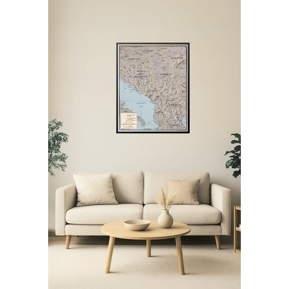 24x41in Poster Central Balkan Region Poster – Topography & Political Boundaries 【Coated Paper】