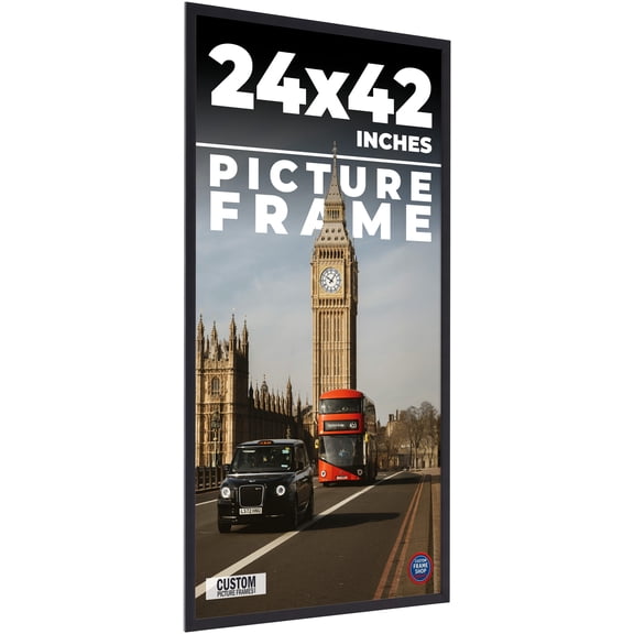24x42 Frame Black Solid Wood Picture Frame | 0.75 Inch Moulding Width | Includes UV Acrylic