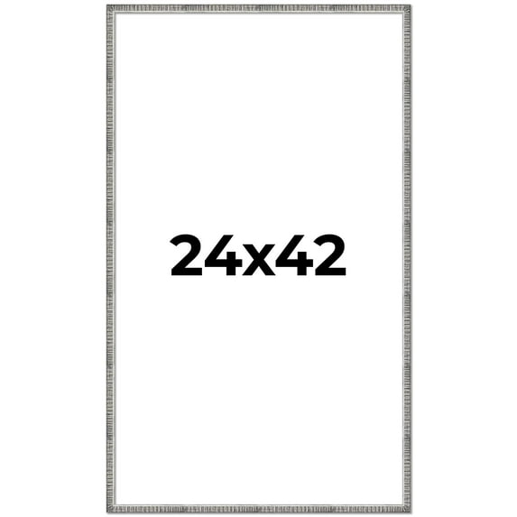 24x42 Frame Silver Grey Distressed Solid Wood Picture Frame | 0.75 Inch Moulding Width | Interior