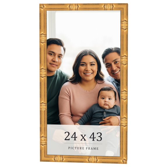 24x43 Frame Gold Bamboo Solid Wood Picture Frame | 1 Inch Moulding Width | Interior Frame Depth