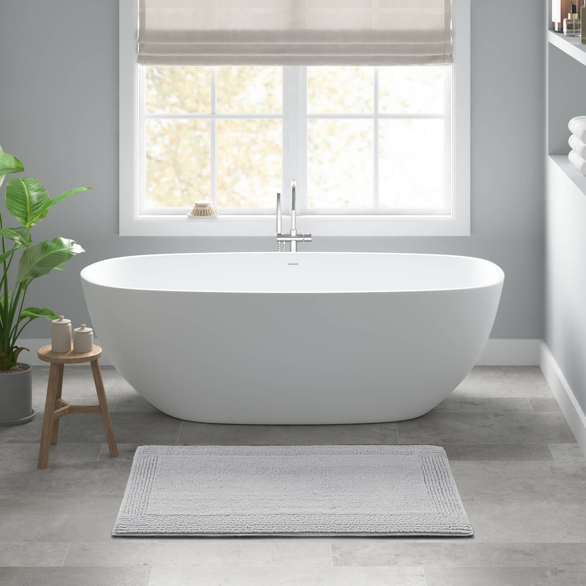 24x44 Inches Reversible Bath Rug, 100% Cotton 3000 GSM Tufted Bath Mat, Grey Luxury Soft Plush Bathroom Rug for Bathroom Shower Floor Home Decor