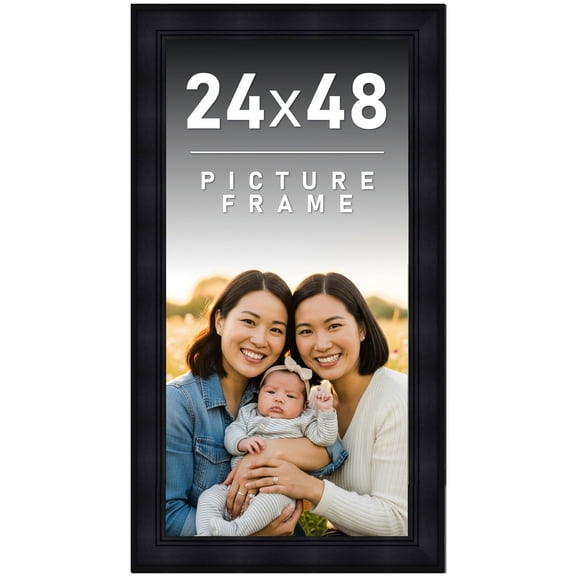 24x48 Frame Black Stepped Bevel - Picture Frame Includes UV Acrylic Shatter Guard Front, Acid Free