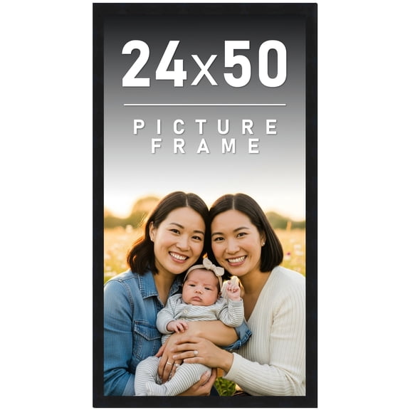 24x50 Frame Black Solid Wood Picture Frame | 0.75 Inch Moulding Width | Includes UV Acrylic