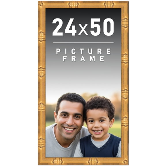 24x50 Frame Gold Bamboo Picture Frame - Complete Modern Photo Frame Includes UV Acrylic Shatter
