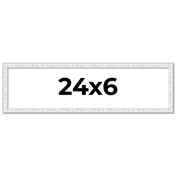 24x6 Frame White Scuffed Rustic Solid Wood Picture Frame | 0.75 Inch Moulding Width| Includes UV