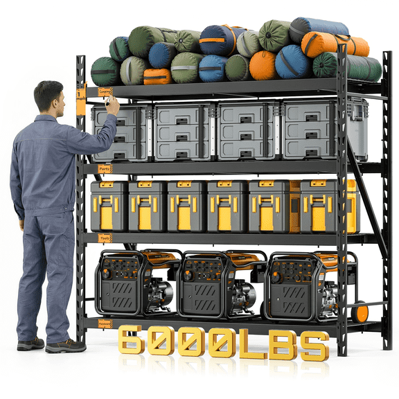 61''W Heavy Duty Storage Shelves,6000LBS Adjustable Metal Garage Shelving Unit with Magnetic Label for Warehouse,Basement,Workshop,61''W x 24''D x 72''H