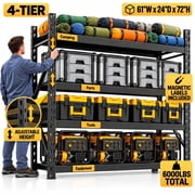 CAMMOO 6000 lbs Heavy Duty Garage Shelving, 61"W Adjustable Storage Shelves, 4 Tiers Metal Storage Rack for Warehouse, Basement, Workshop, 61"W x 24"D x 72"H