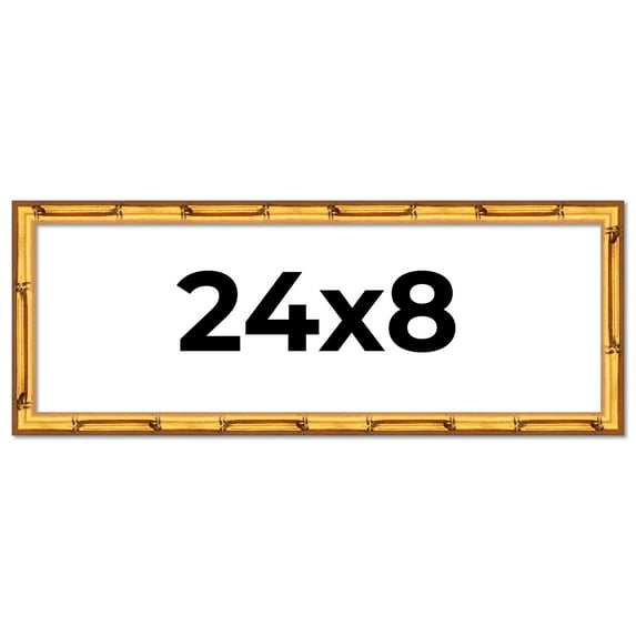 24x8 Frame Gold Bamboo Solid Wood Picture Frame | 0.75 Inch Moulding Width | Interior Frame Depth