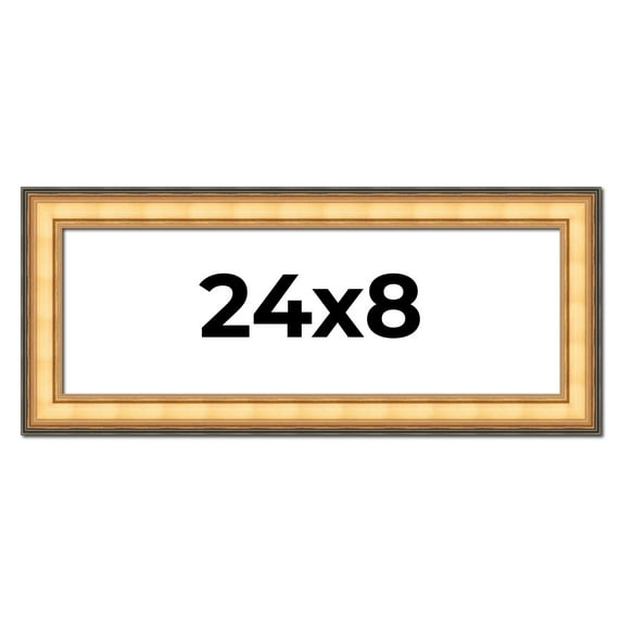 24x8 Frame Gold Plein Aire Solid Wood Picture Frame Width 2 Inches | Interior Frame Depth 0.5