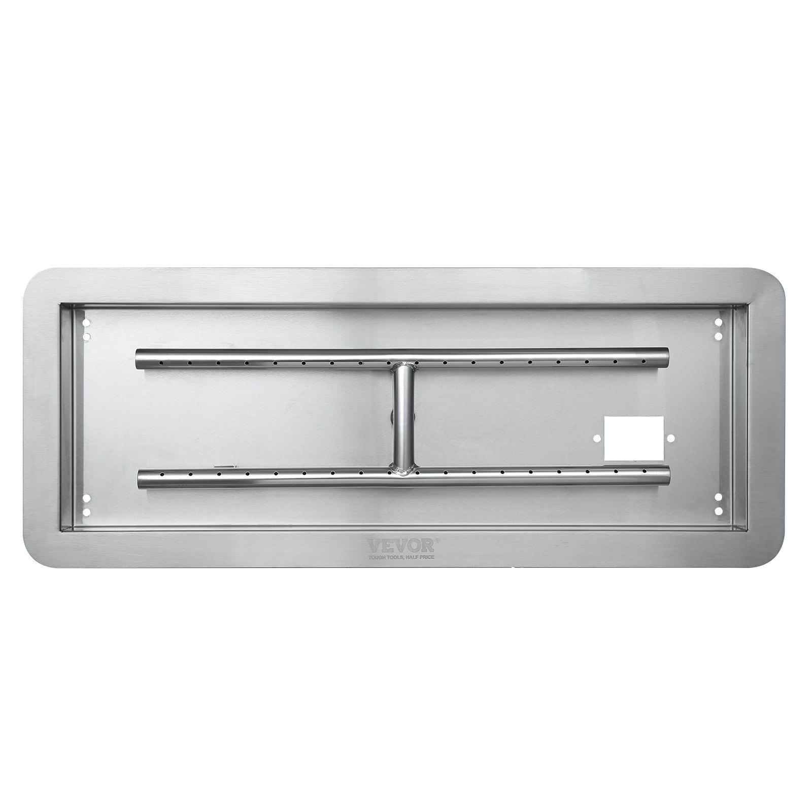 24x8 Inch Stainless Steel Fire Pit Pan - 120K BTU Drop-in H-Burner for Natural/Propane Gas, Indoor/Outdoor Use - Rectangular Fire Pit Burner Kit
