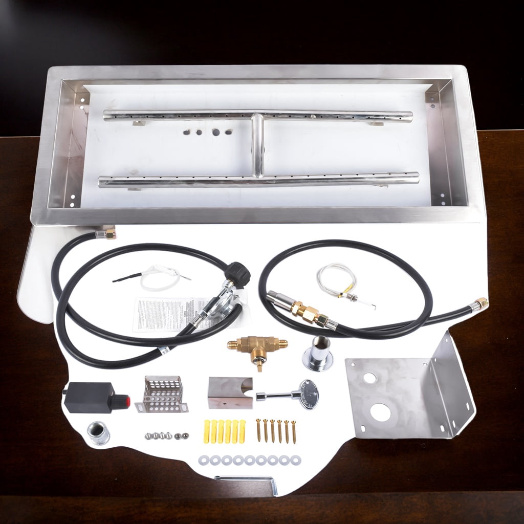 24x8 Inch Stainless Steel Rectangular Fire Pit Burner Pan Kit for Indoor & Outdoor Use