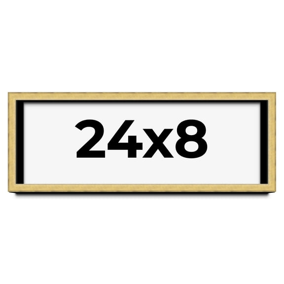 24x8 Shadow Box Frame Gold | 1.375 Inches Deep Real Wood Contemporary Shadowbox Display Frame | UV