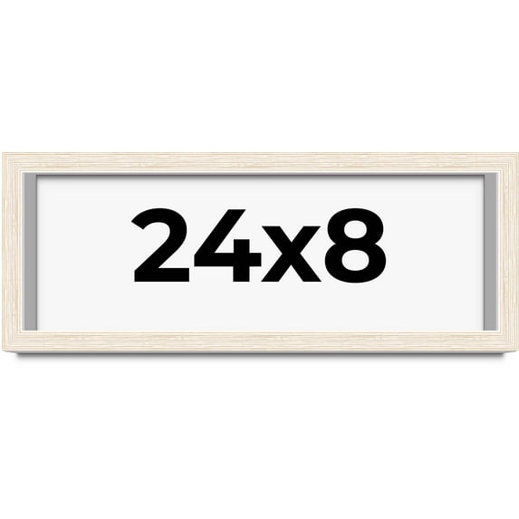 24x8 Shadow Box Frame White | 1.125 Inches Deep Real Wood Rustic Shadowbox Display Frame | UV