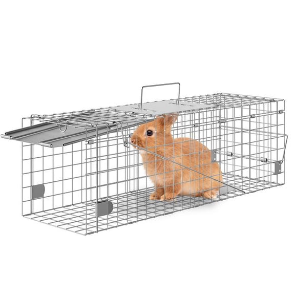 24x8x8 Humane Live Animal Cage Trap Folding Galvanized Iron Raccoon Cat Squirrel