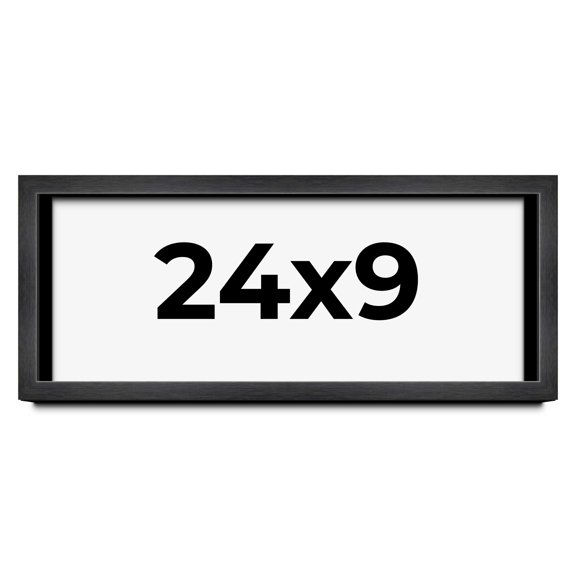 24x9 Frame Black Charcoal Grey Wood Textured Picture Frame | 0.75 Inch Moulding Width | Gunmetal