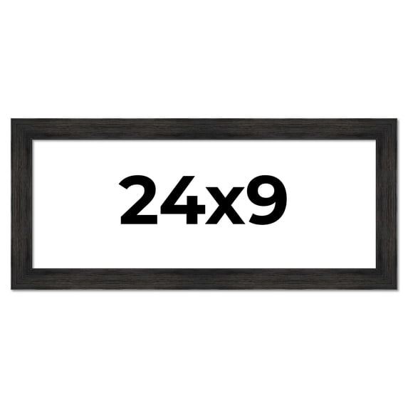24x9 Frame Black Rustic Barnwood Solid Wood Picture Frame | 1.5 Inch Moulding Width | Includes UV