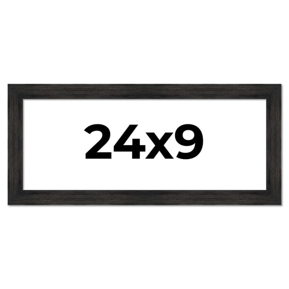 24x9 Frame Black Rustic Barnwood Solid Wood Picture Frame | 1.5 Inch Moulding Width | Includes UV