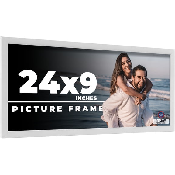 24x9 Frame White Solid Wood Picture Frame Includes UV Acrylic Shatter Guard Front, Acid Free Foam
