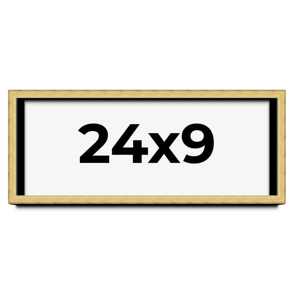 24x9 Shadow Box Frame Gold | 1.375 Inches Deep Real Wood Contemporary Shadowbox Display Frame | UV