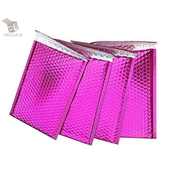 25 #000 Glamour Metallic Pink Poly Bubble Mailers Envelopes Bags 4" x 8" Extra Wide