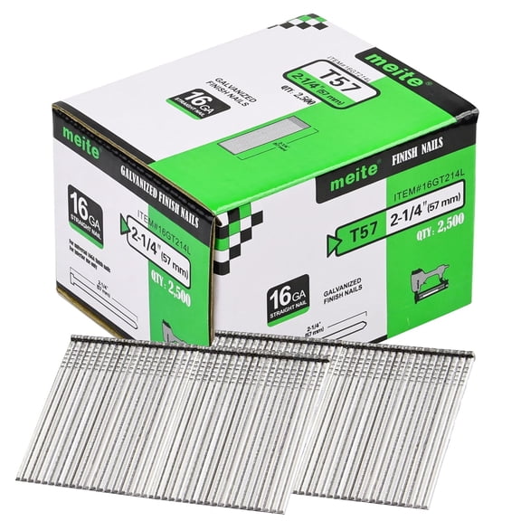 MEITE Finish Nails 16 Gauge Galvanized Steel T57 Nails 2-inch Length Rust Resistant 10Boxes/25,000 Pcs